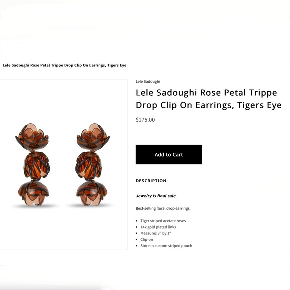 Lele Sadoughi Tigers Eye Rose Petal Triple Drop Clip On Earrings New with Tags. - Picture 8 of 9